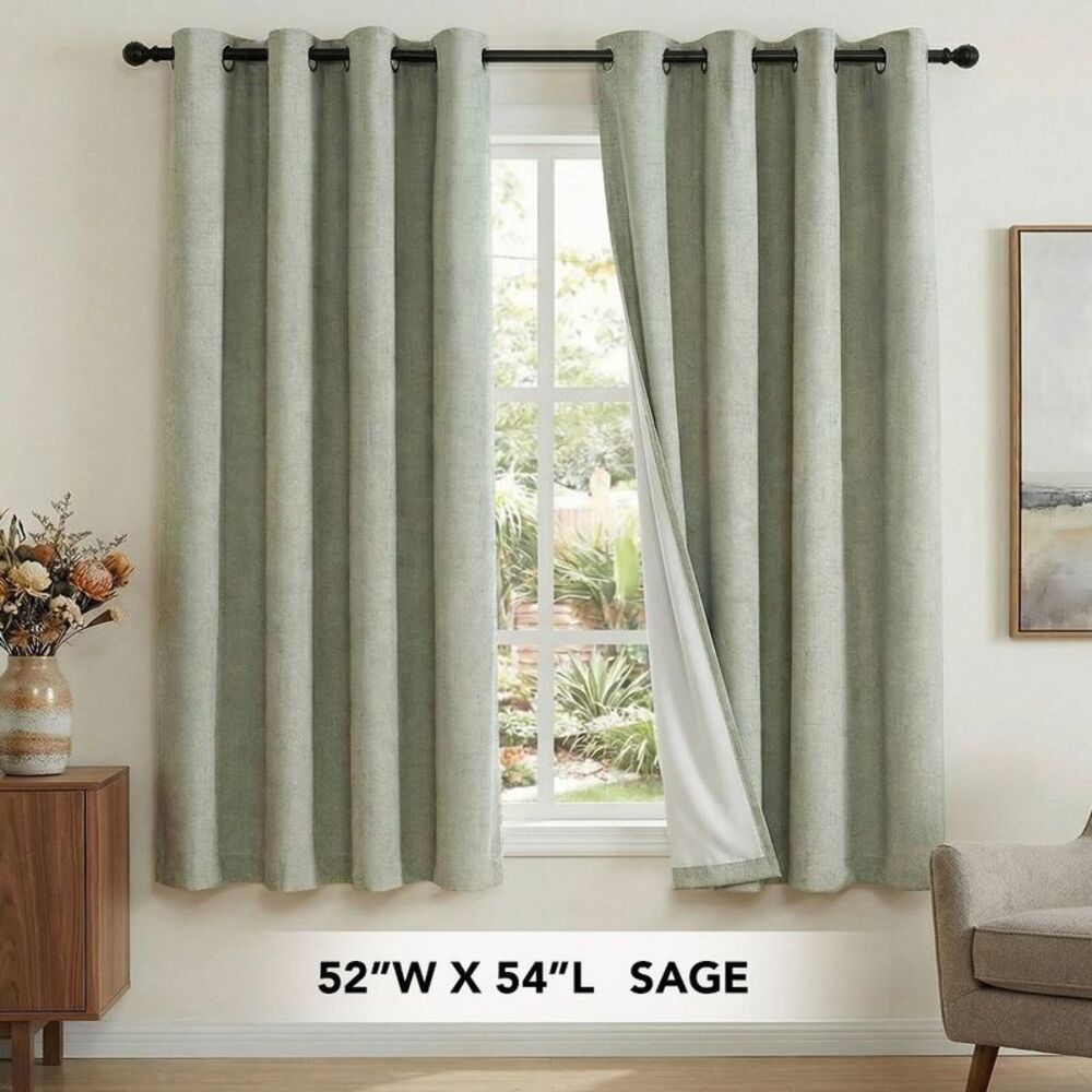 Premium 100% Thermal Insulated Blackout Curtains 2 Panel - Sage 52"x54"